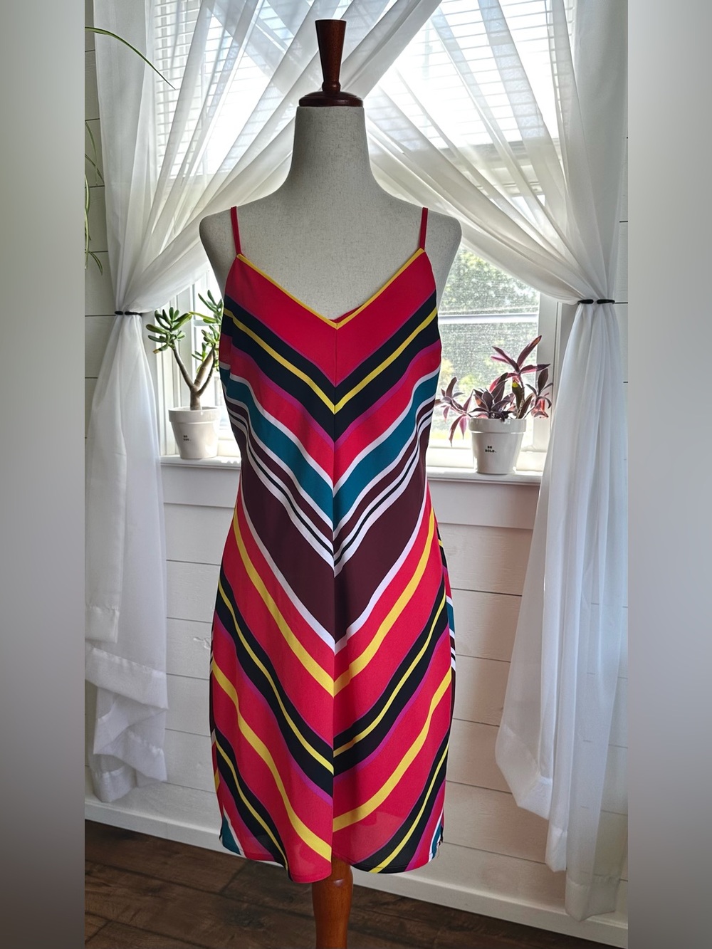 Express Multicolor Striped Slip Mini Dress chevron V-shaped Size Medium